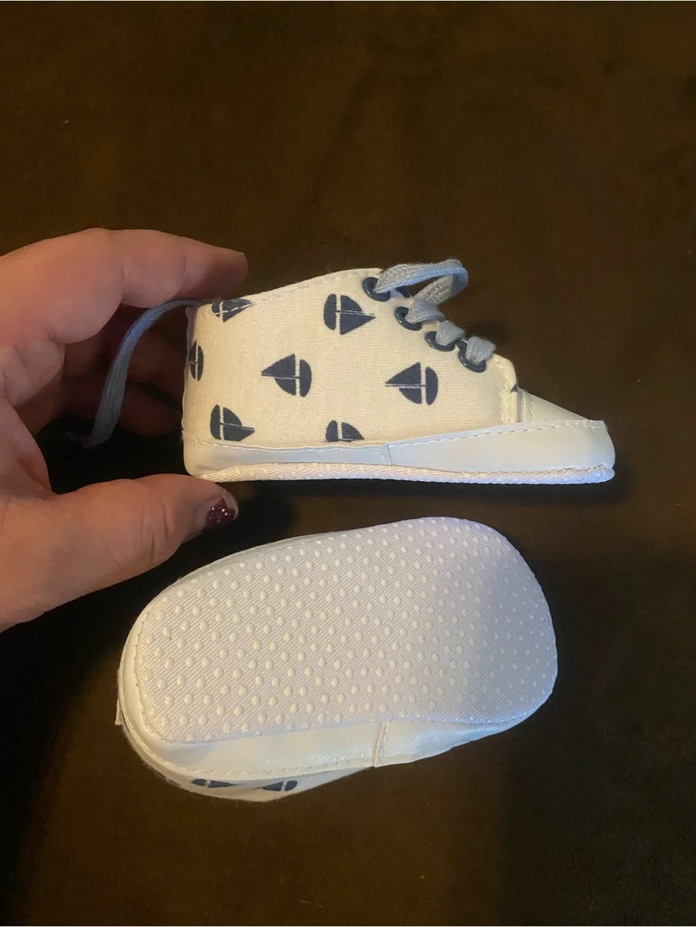 Tahari White and Navy Sailboat Baby Crib Shoes